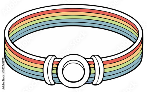 Colorful Striped Bracelet with Circular Clasp and Outline