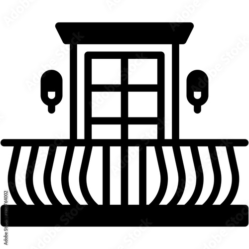 Balcony House with Window Furniture Outdoor View Vector Icon