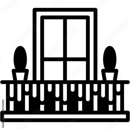 Window with Plant Balcony and Outdoor Household House Vector Icon