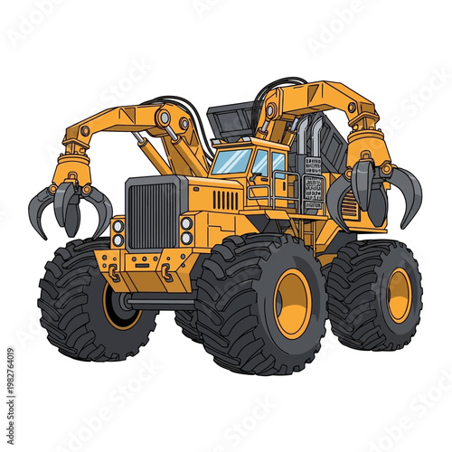 Large Yellow Heavy Duty Forestry Machine.