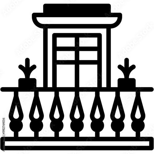 Balcony with Window and Plants Outdoor Balcony Area Household Vector Icon