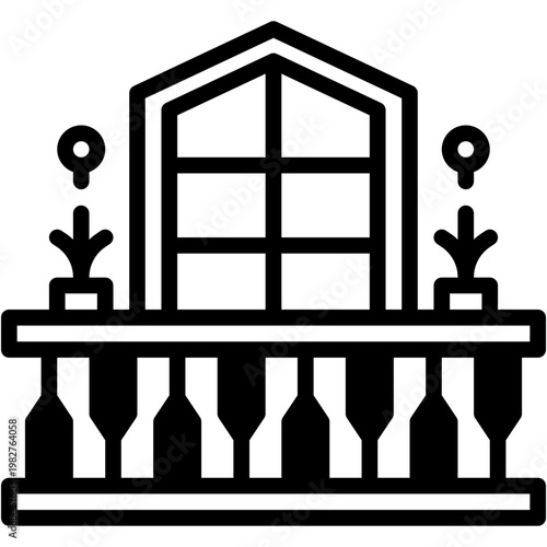 Veranda Balcony Outdoor Household House Window Scene Vector Icon