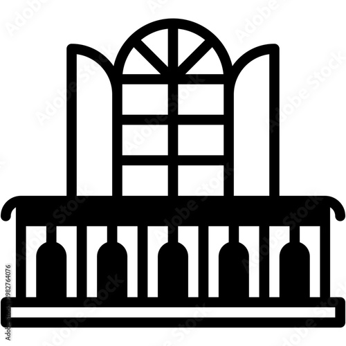 Balcony Household with Window Furniture Outdoor Area Vector Icon