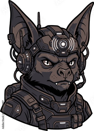 Pixel art cyberpunk bat character in futuristic armor with glowing visor, detailed sci-fi portrait, espionage, reconnaissance, dark aesthetic