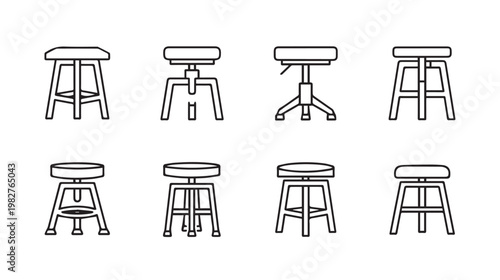Set of stool icons various designs line art isolated on white background