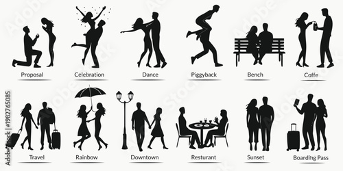 Silhouettes depicting romantic moments travel and joyful celebrations outdoors high quality