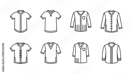 Set of Various Shirt Styles Icon Collection Apparel Outline Graphics