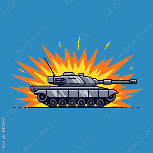 Modern Tank Explosion Illustration, Military Vehicle Combat Scene