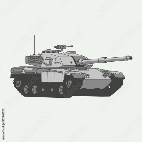 Modern battle tank illustration, military vehicle, heavy armament, realistic drawing