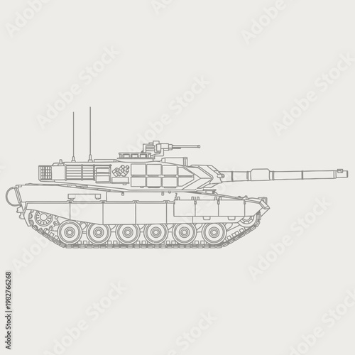 Modern Main Battle Tank Blueprint Outline Vector Illustration