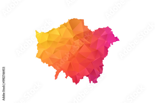 London Map - Polygon Style Vector Illustration in Orange and Pink Gradient, Low Poly Geometric Design, Isolated on White Background for Infographics and Education.