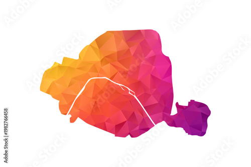 Paris Map - Polygon Style Vector Illustration in Orange and Pink Gradient, Low Poly Geometric Design, Isolated on White Background for Infographics and Education.