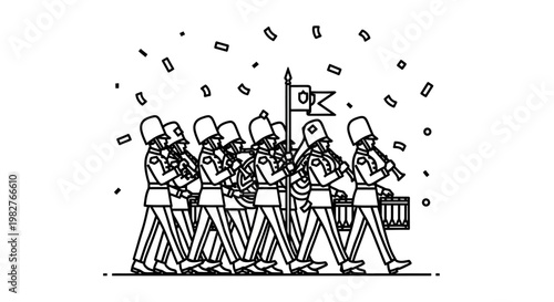 Marching Band Parade with Confetti and Drummer