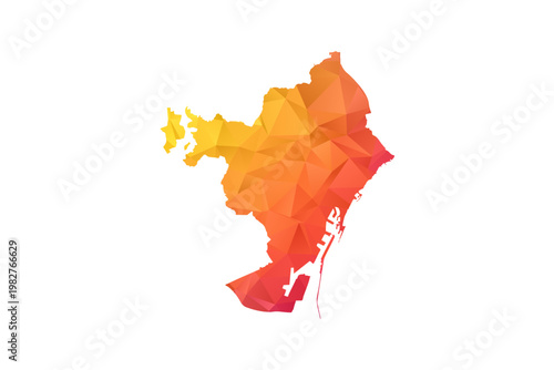 Barcelona Map - Polygon Style Vector Illustration in Orange and Pink Gradient, Low Poly Geometric Design, Isolated on White Background for Infographics and Education.