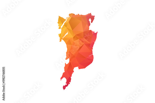 Mumbai Map - Polygon Style Vector Illustration in Orange and Pink Gradient, Low Poly Geometric Design, Isolated on White Background for Infographics and Education.