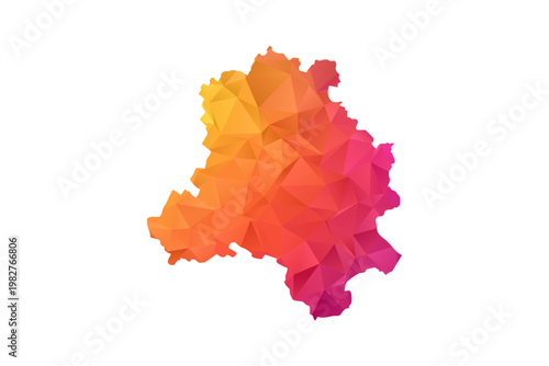 NEW Delhi Map - Polygon Style Vector Illustration in Orange and Pink Gradient, Low Poly Geometric Design, Isolated on White Background for Infographics and Education.