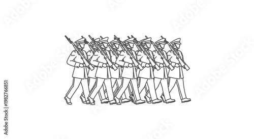 Military Marching Band Soldiers in Uniform with Rifles, Formation Line, Parade, Precision Movement