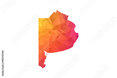 Buenos Aires Map - Polygon Style Vector Illustration in Orange and Pink Gradient, Low Poly Geometric Design, Isolated on White Background for Infographics and Education.