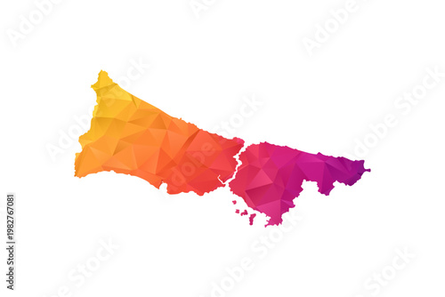 Istanbul Map - Polygon Style Vector Illustration in Orange and Pink Gradient, Low Poly Geometric Design, Isolated on White Background for Infographics and Education.