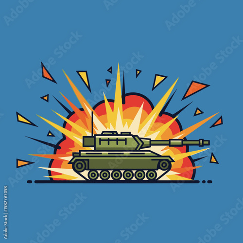 Modern Tank Explosion Flat Illustration