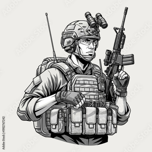 Modern Soldier with Rifle and Tactical Gear, Ready for Action