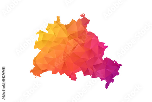 Berlin Map - Polygon Style Vector Illustration in Orange and Pink Gradient, Low Poly Geometric Design, Isolated on White Background for Infographics and Education.