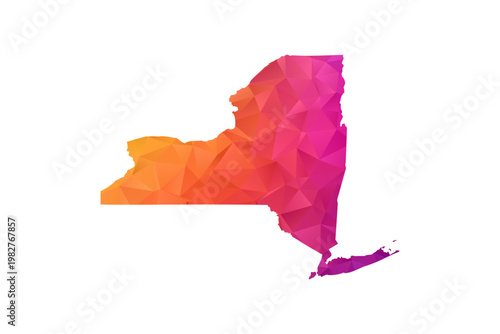 New York Map - Polygon Style Vector Illustration in Orange and Pink Gradient, Low Poly Geometric Design, Isolated on White Background for Infographics and Education.