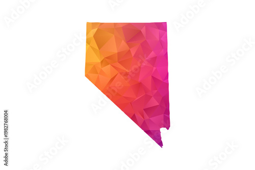 Nevada Map - Polygon Style Vector Illustration in Orange and Pink Gradient, Low Poly Geometric Design, Isolated on White Background for Infographics and Education.