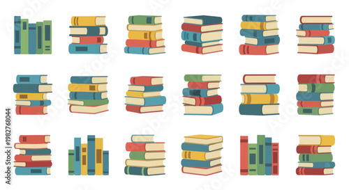 Colorful Stacks of Books, Education and Reading Concept, Flat Design Icons