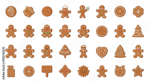 Gingerbread Cookies Collection: Festive Shapes for Christmas Baking & Holiday Decor