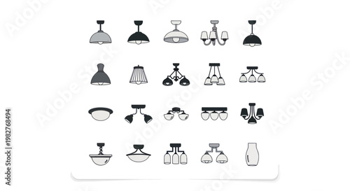 Modern Ceiling Light Fixtures Collection: Chandeliers, Pendants, Lamps Icons