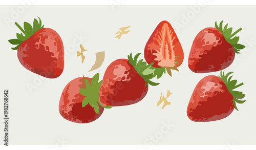 Strawberries and banana slices in motion – fresh fruit healthy food concept