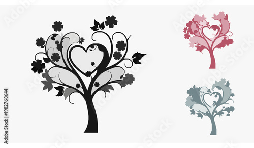 Flower love tree silhouette – romantic floral vector illustration