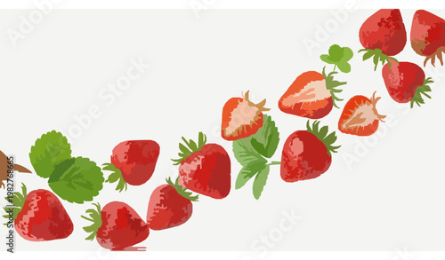 Fresh ripe strawberries falling – isolated on white background