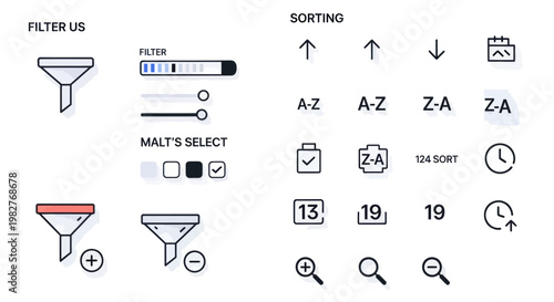 UI Design Elements: Filter and Sorting Icons for Apps and Websites
