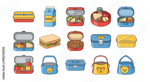 Colorful Lunch Boxes and Juice Box Collection - Healthy Food Containers for Kids