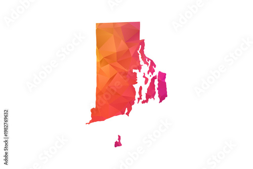 Rhode Island Map - Polygon Style Vector Illustration in Orange and Pink Gradient, Low Poly Geometric Design, Isolated on White Background for Infographics and Education.