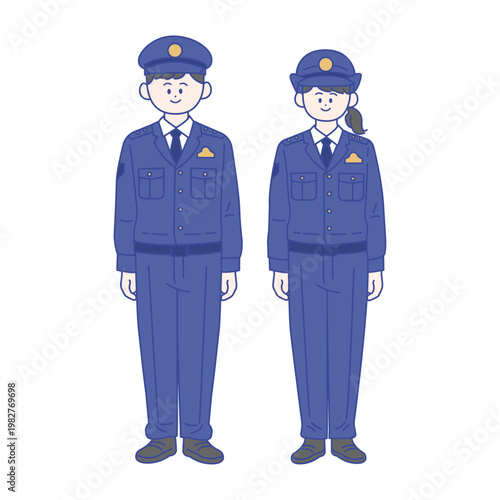 男女の日本人警察官全身イラスト