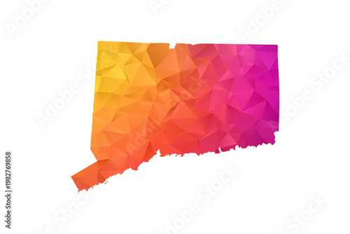 Connecticut Map - Polygon Style Vector Illustration in Orange and Pink Gradient, Low Poly Geometric Design, Isolated on White Background for Infographics and Education.