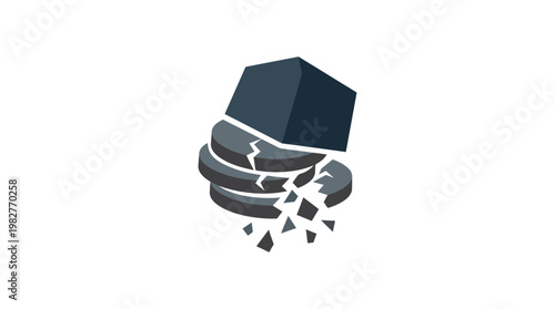 Icon of a Crumbling Block Breaking Apart in a Modern Style for Digital and Web Design