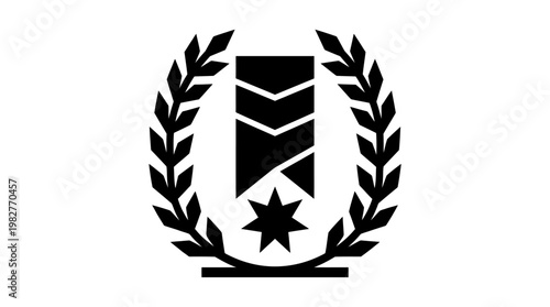 Icon of a Military Medal Ribbon with Laurel Wreath in Vector Style for Recognition or Achievement