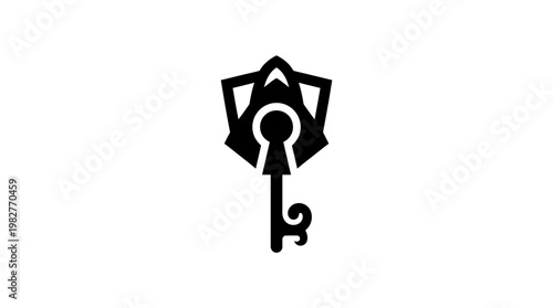 Vector Icon of Medieval Key with Shield and Crest for Security or Jewelry Design