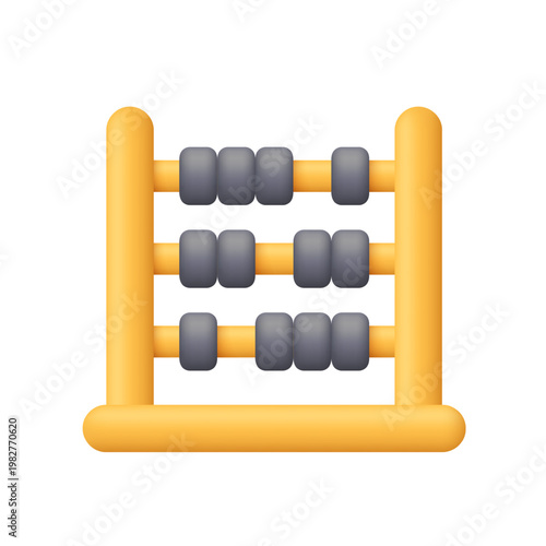 Yellow abacus, counting tool. Accounting, mathematics, calculation, education and financial management concept. 3d vector icon. Cartoon minimal style.