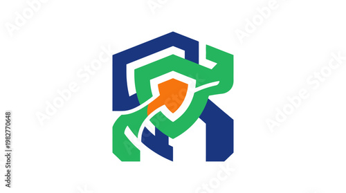 Icon of Shield and Circuit for Cybersecurity and Data Protection in Flat Design