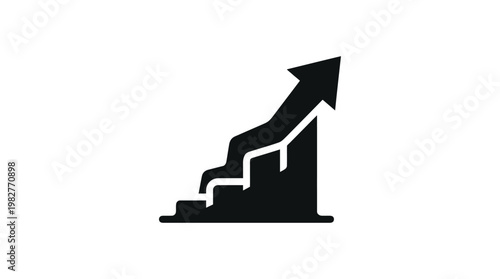 Icon of Business Growth Chart with Arrow Upward in Flat Vector Style