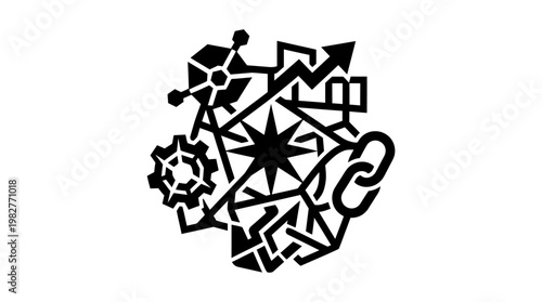 Icon of Brain with Geometric Elements and Abstract Mind Map Style for Cognitive Concepts