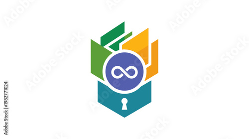 Icon of Infinite Knowledge Concept with Open Book and Digital Elements in Flat Style