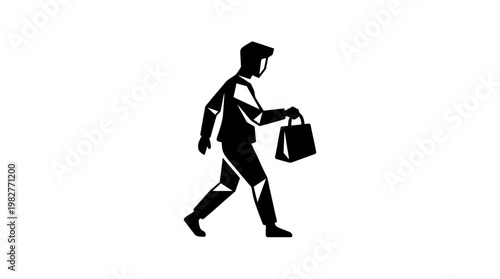 Vector Icon of Businessman Walking with Shopping Bag for Urban Lifestyle and Commercial Themes