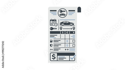 Icon of Smartphone with Car Rental App and Vehicle Booking Interface for Transportation Services