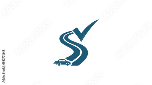 Icon of Car and Winding Road in Modern Style for Travel and Transportation Concepts